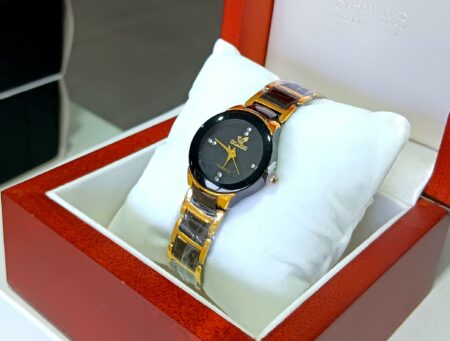 Montre Femme Design Décontracté ( Noir et Doré ) Avec Coffret LUXE en Bois de Présentation