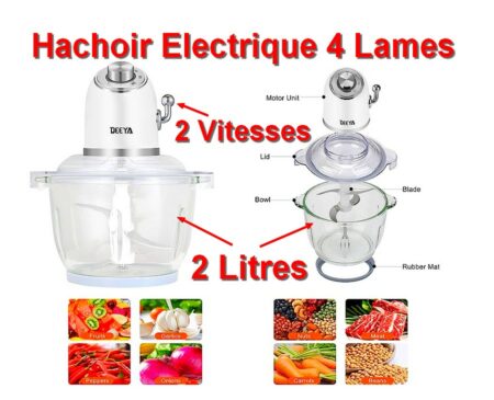 Hachoir Electrique ( Style Rétro ) 4 Lames avec Bol de ( 2 Litres ) et ( 2 Vitesses ) de Fonctionnement