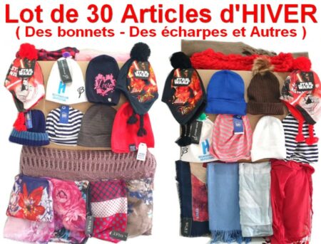 Lot de 30 Articles d'HIVER - Des bonnets - Des écharpes et Autres - Quelques Licences Disney Star Wars