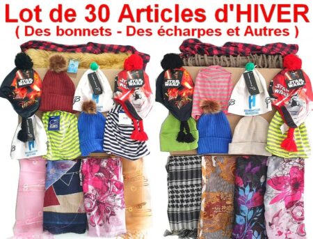 Lot de 30 Articles d'HIVER - Des bonnets - Des écharpes et Autres - Quelques Licences Disney Star Wars