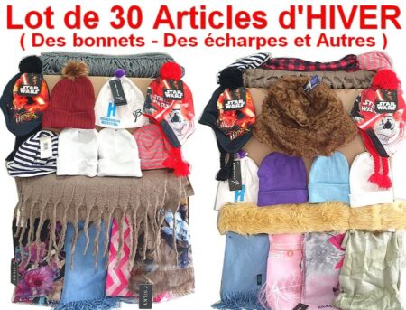 Lot de 30 Articles d'HIVER - Des bonnets - Des écharpes et Autres - Quelques Licences Disney Star Wars