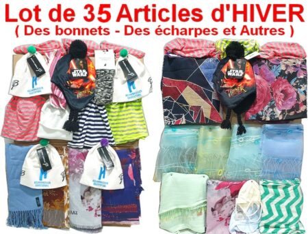 Lot de 35 Articles d’HIVER – Des bonnets – Des écharpes et Autres – Quelques Licences Disney Star Wars