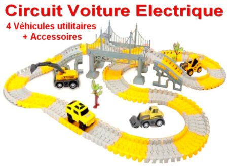 Circuit Voiture Électrique avec 4 Véhicules Utilitaires + Accessoires