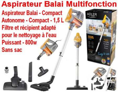 Aspirateur Balai Multifonction - Sans sac - Compact - Filtre et Récipient adapté pour le Nettoyage à L'Eau