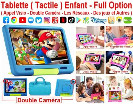 Tablette Tactile Enfants BLEU ( Neuve Sous Blister ) - Full Option - Appel Visio Double Caméra - Les Réseaux - Des Jeux éducatifs et Autres - WIFI - Avec Contrôle Parental