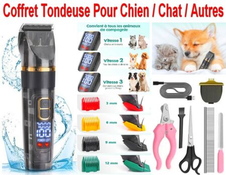 Coffret ( NEUF ) Kit de toilettage pour animaux - Tondeuse professionnelle Rechargeable et Imperméable waterproof pour chien chat lapin et autre animal