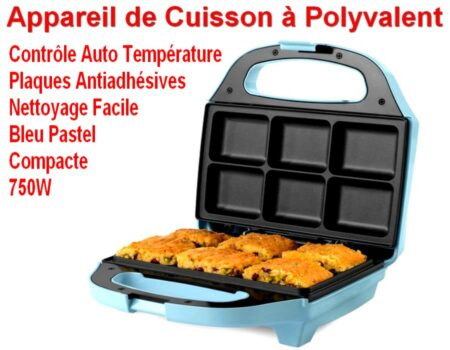Appareil ( NEUF ) de Cuisson Polyvalent - Contrôle Automatique de la Température - Plaques Antiadhésives - Nettoyage Facile - Compacte - 750W Bleu Pastel