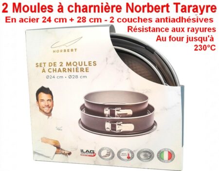 Lot de 2 Moules à Charnière Norbert Tarayre - En acier 24 cm + 28 cm - 2 couches antiadhésives Résistance aux rayures Au four jusqu'à 230°C