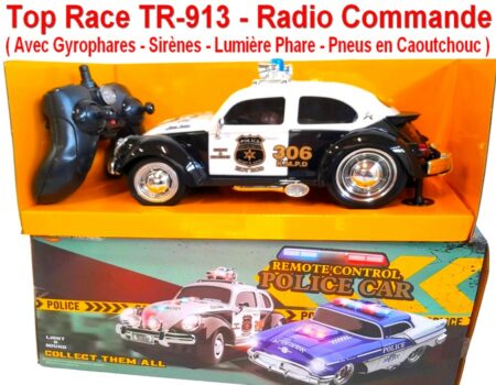 Voiture Police Radio Commande Top Race - Avec Gyrophares Sirènes lumière Phare - Pneu Caoutchouc - Échelle 1:16