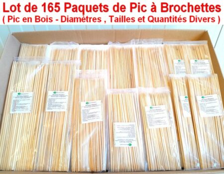 Lot de 165 Paquets de Pic à Brochettes - Pic en Bois de Diamètres , Tailles et Quantités Divers