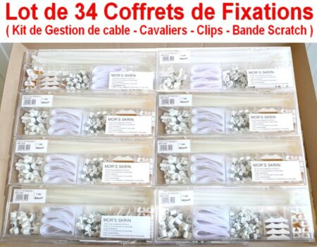 Lot de 34 Coffrets ( NEUFS ) de Fixations - Kit de Gestion de Cable - Cavaliers - Clips - Bande de Scratch - Serres Cables