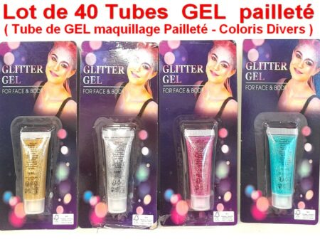 Lot de 40 Tubes ( NEUFS ) de GEL Pailleté - Tube de GEL maquillage pailleté visage et corps - Coloris Bivers